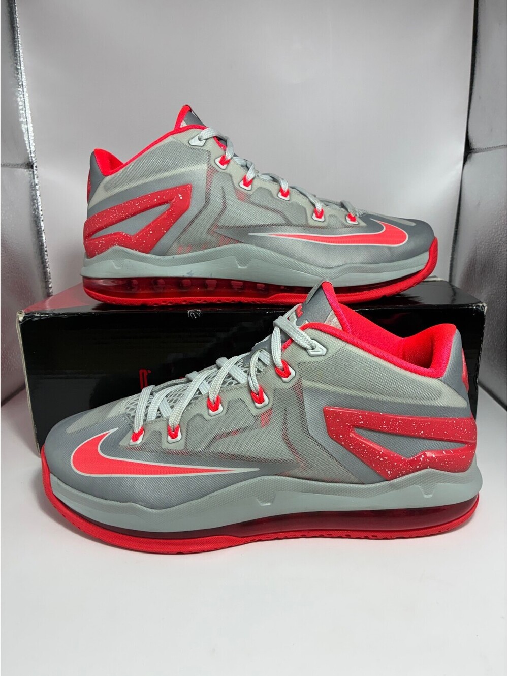 Size 8.5 - Nike LeBron 11 Low Base Grey Laser Crimson 2014